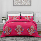 Homesmart 3-Piece Printed Duvet Set with Pillow Covers & Storage Bag (Size King) - Fushia