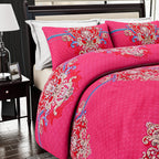 Homesmart 3-Piece Printed Duvet Set with Pillow Covers & Storage Bag (Size King) - Fushia