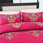 Homesmart 3-Piece Printed Duvet Set with Pillow Covers & Storage Bag (Size King) - Fushia