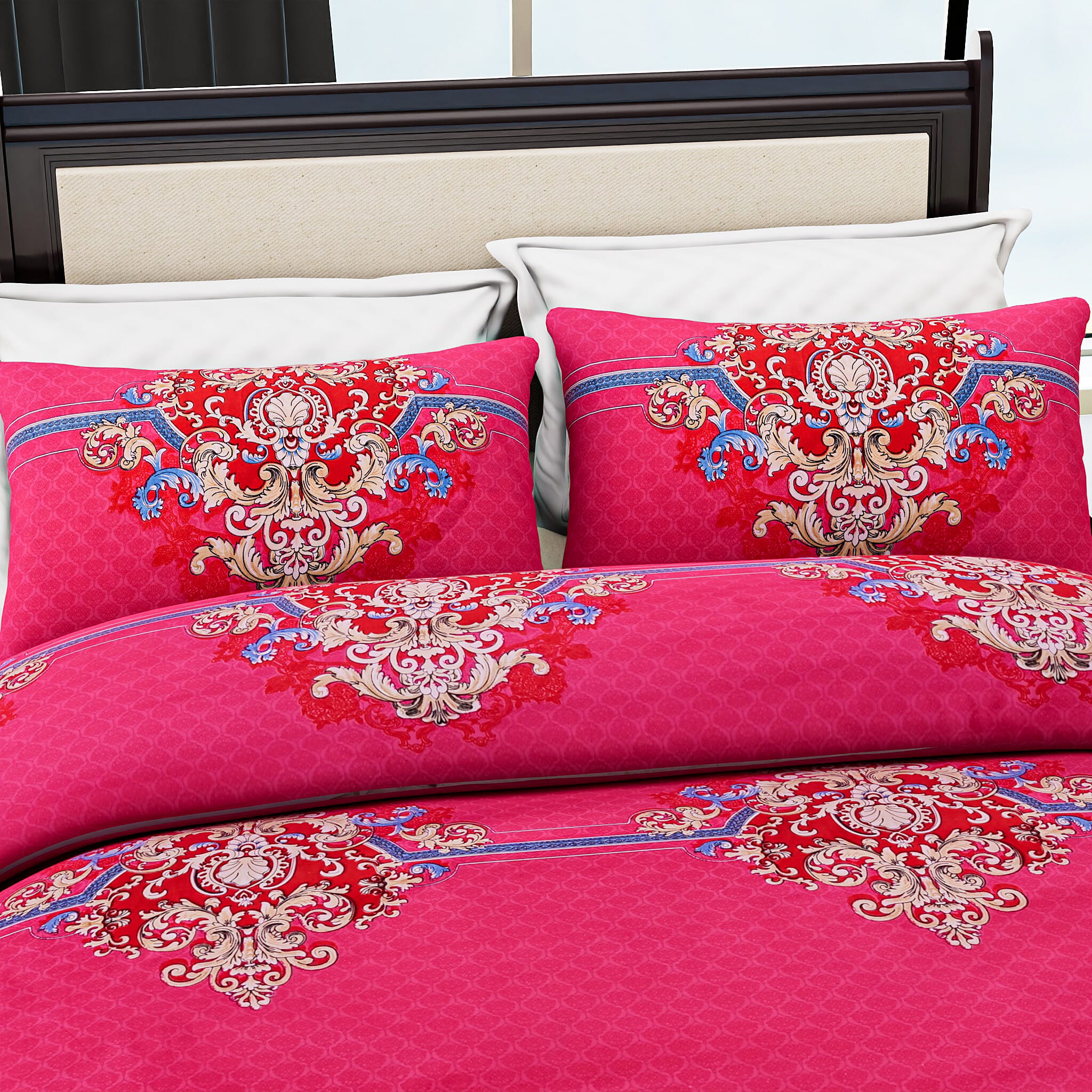 Homesmart 3-Piece Printed Duvet Set with Pillow Covers & Storage Bag (Size King) - Fushia