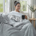 Homesmart Cotton Chevron Throw Blanket (Size 130x160cm) - Grey