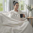 Hush Heaven 100% Soft Cotton Chevron Weaved Throw Blanket (200x150cm) - Cream