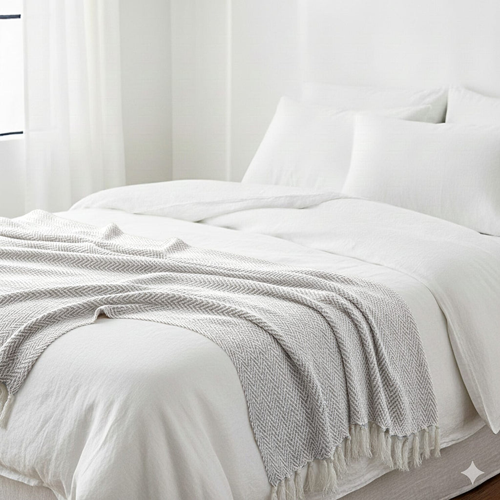 Hush Heaven 100% Soft Cotton Chevron Weaved Throw Blanket (200x150cm) - Cream