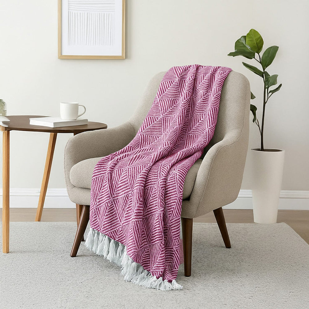 Hush Heaven 100% Soft Cotton Triangle Weaved Throw Blanket (200x150cm) - Dark Pink