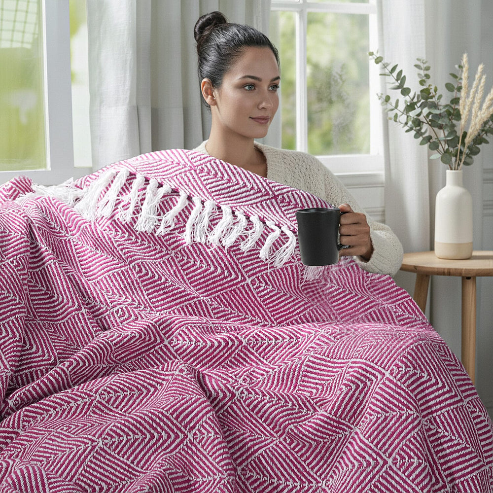 Hush Heaven 100% Soft Cotton Triangle Weaved Throw Blanket (200x150cm) - Dark Pink