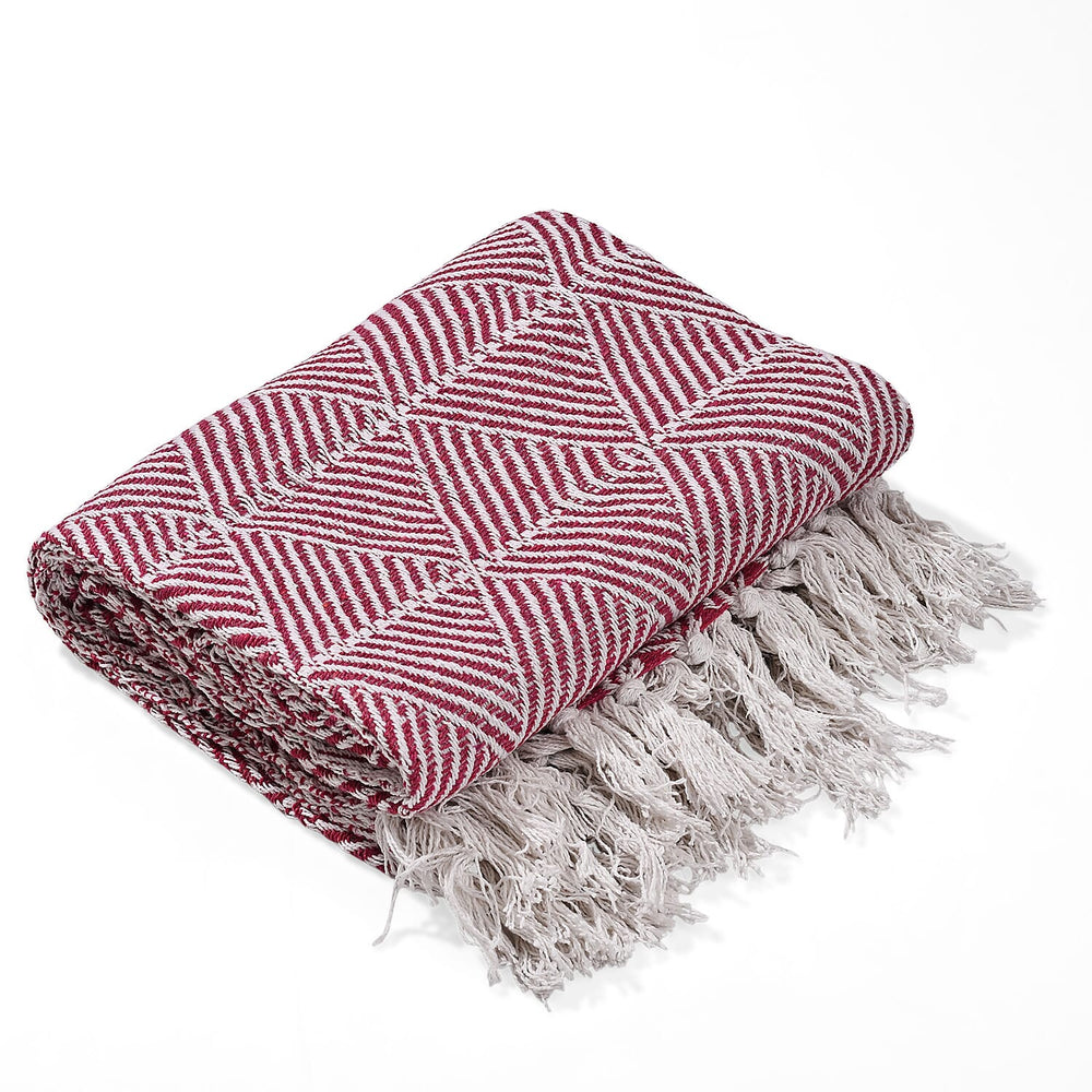 Hush Heaven 100% Soft Cotton Triangle Weaved Throw Blanket (200x150cm) - Dark Pink