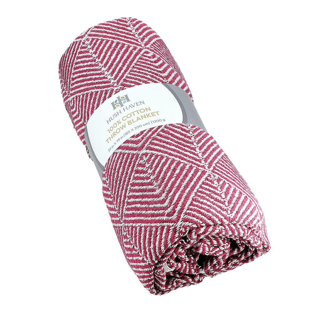 Hush Heaven 100% Soft Cotton Triangle Weaved Throw Blanket (200x150cm) - Dark Pink