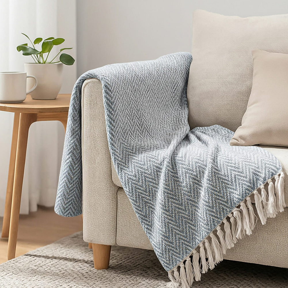 Hush Heaven 100% Soft Cotton Chevron Weaved Throw Blanket (200x150cm) - Grey