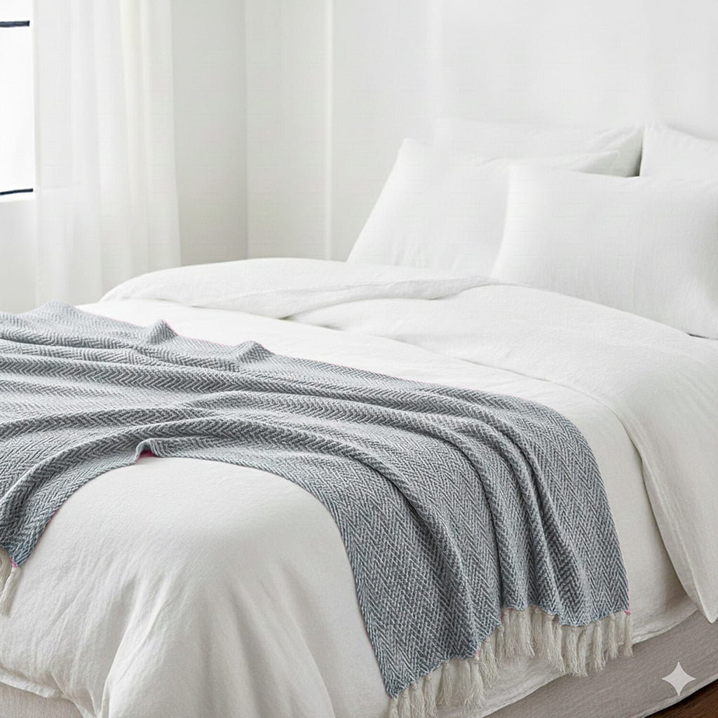 Hush Heaven 100% Soft Cotton Chevron Weaved Throw Blanket (200x150cm) - Grey