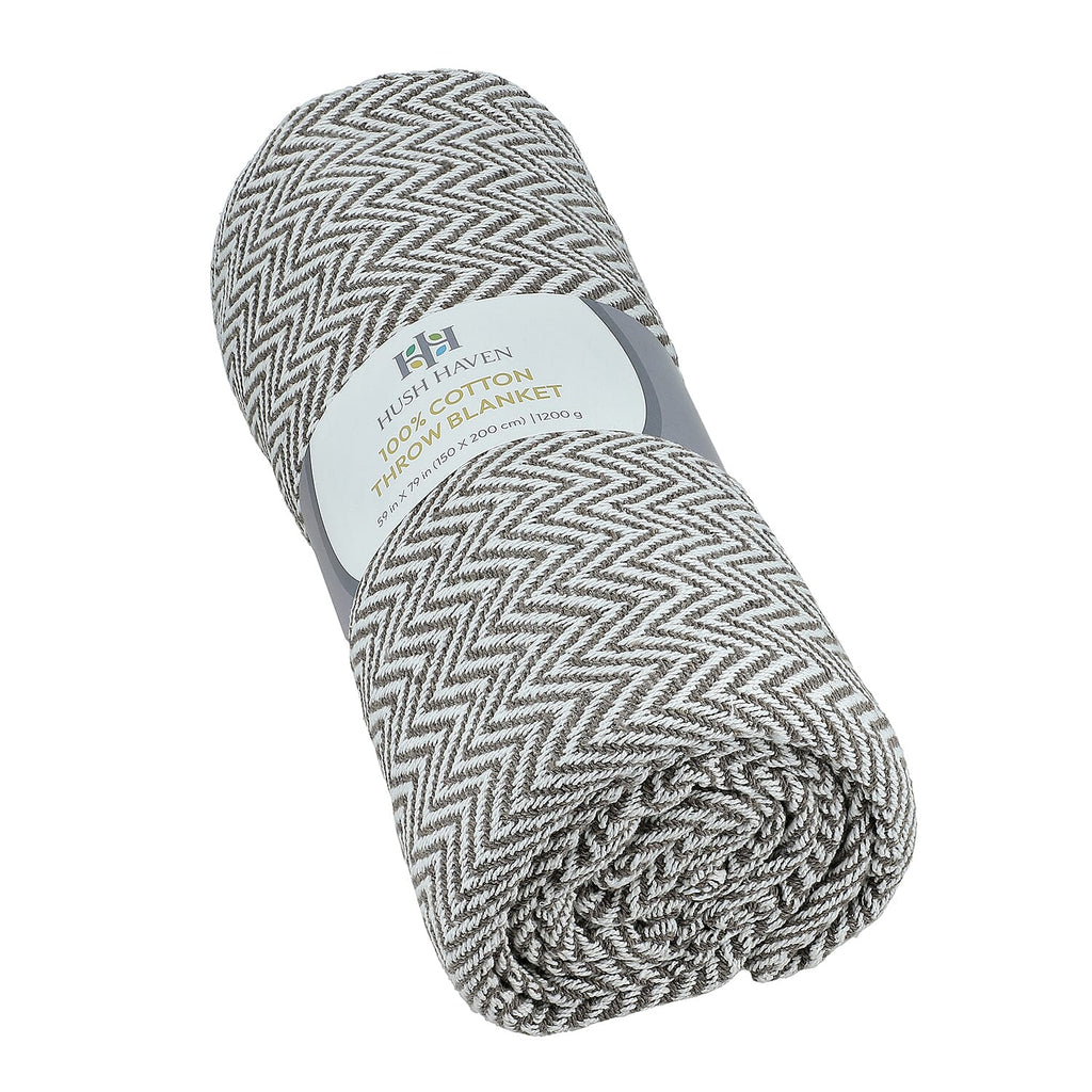 Hush Heaven 100% Soft Cotton Chevron Weaved Throw Blanket (200x150cm) - Grey