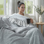 Hush Heaven 100% Soft Cotton Triangle Weaved Throw Blanket (200x150cm) - Grey