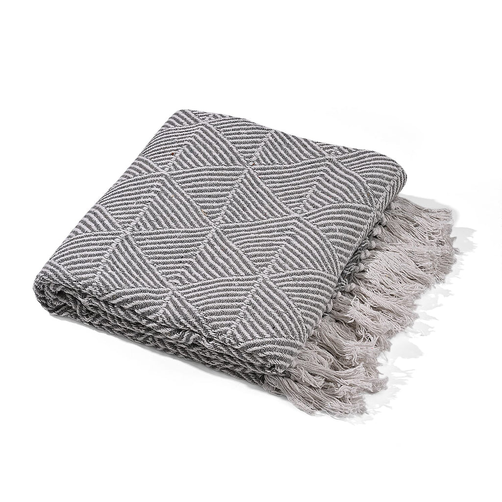 Hush Heaven 100% Soft Cotton Triangle Weaved Throw Blanket (200x150cm) - Grey