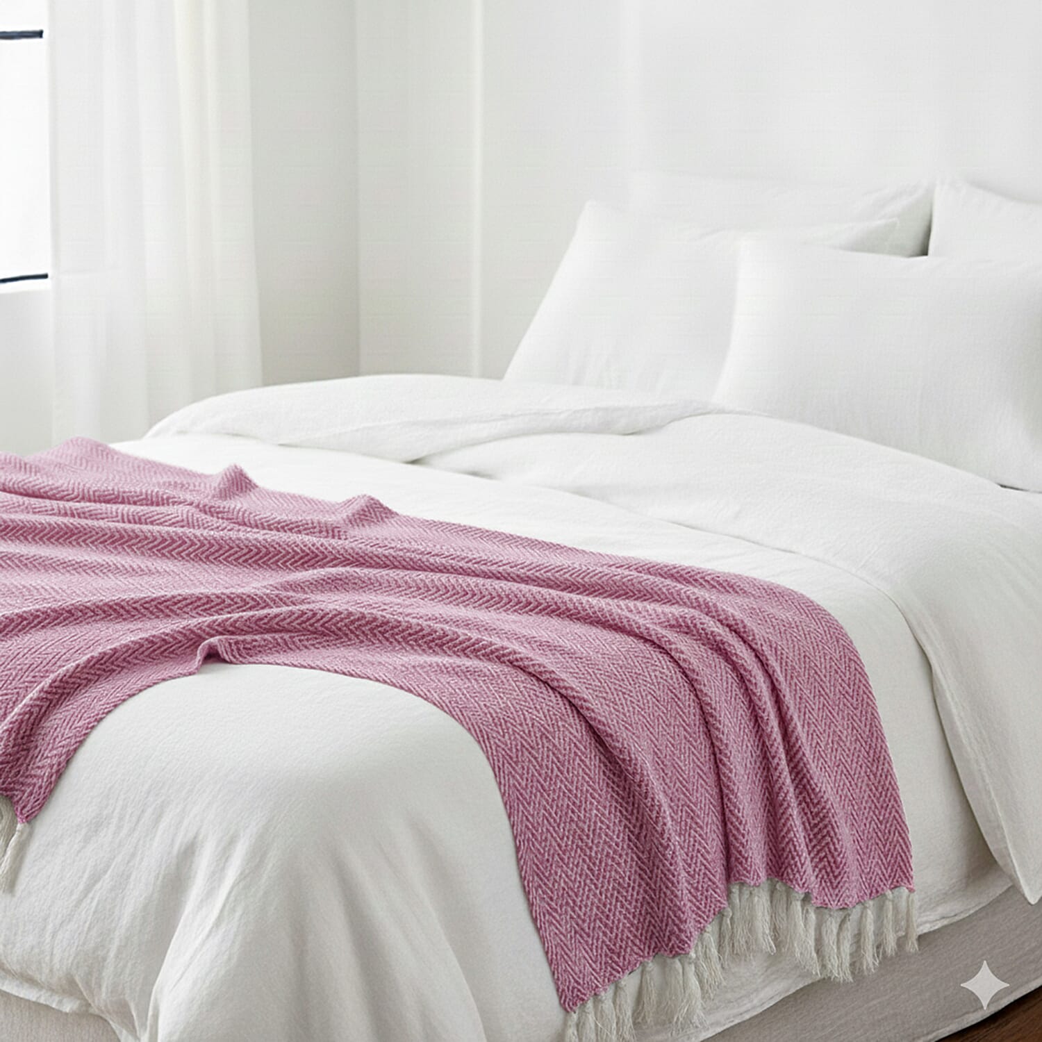 Hush Heaven 100% Soft Cotton Chevron Weaved Throw Blanket (200x150cm) - Light Pink