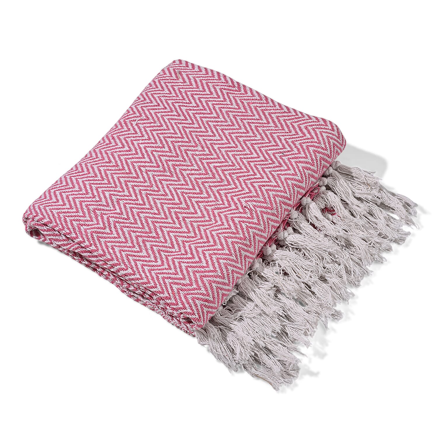 Hush Heaven 100% Soft Cotton Chevron Weaved Throw Blanket (200x150cm) - Light Pink