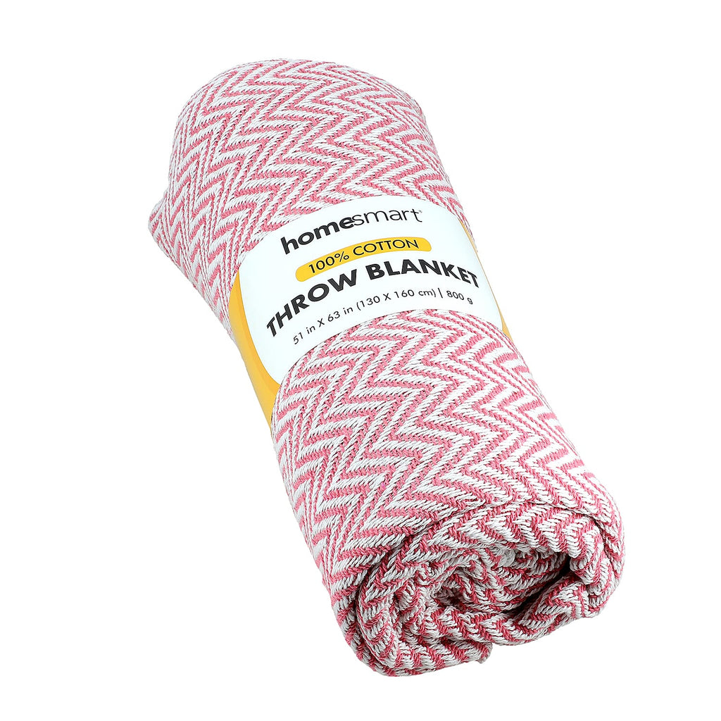 Hush Heaven 100% Soft Cotton Chevron Weaved Throw Blanket (200x150cm) - Light Pink