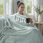 Hush Heaven 100% Soft Cotton Chevron Weaved Throw Blanket (200x150cm) - Sage Green