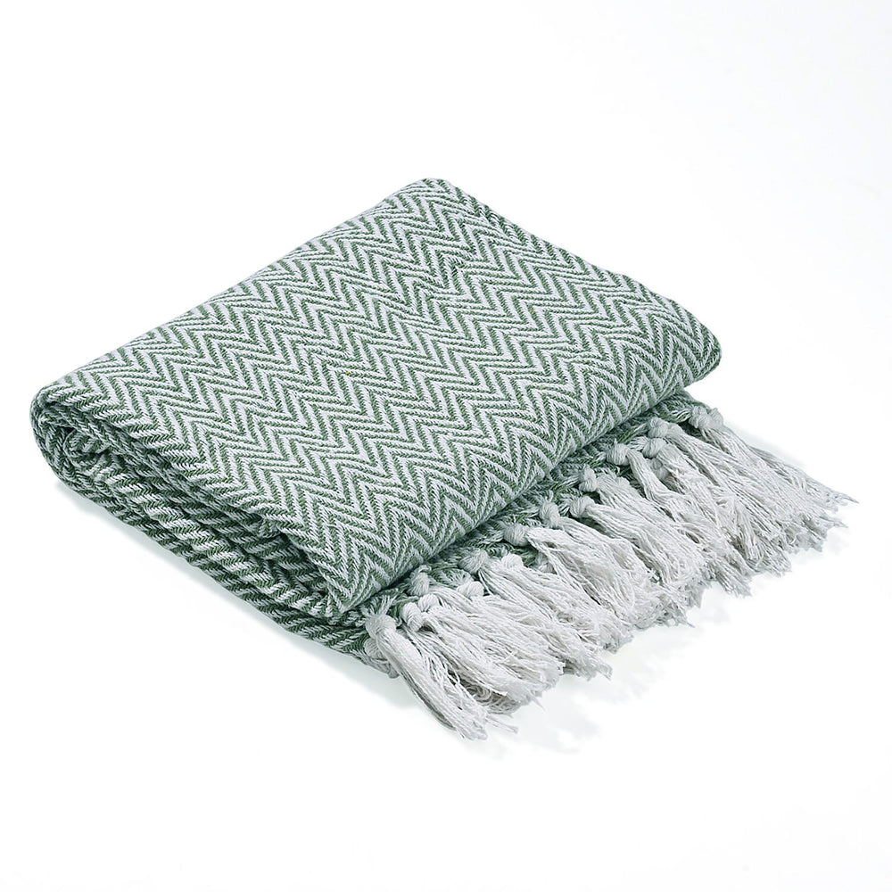 Hush Heaven 100% Soft Cotton Chevron Weaved Throw Blanket (200x150cm) - Sage Green