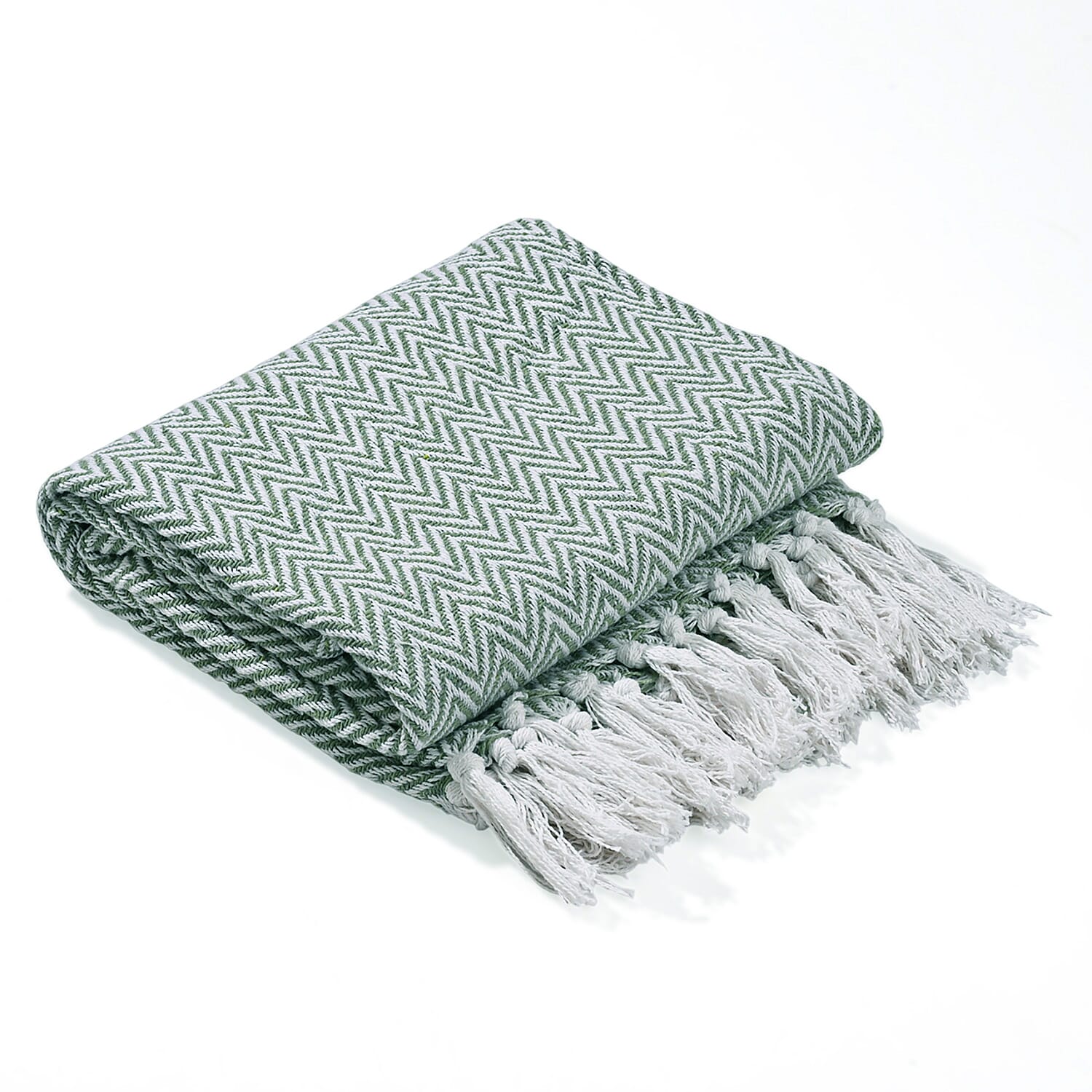 Hush Heaven 100% Soft Cotton Chevron Weaved Throw Blanket (200x150cm) - Sage Green
