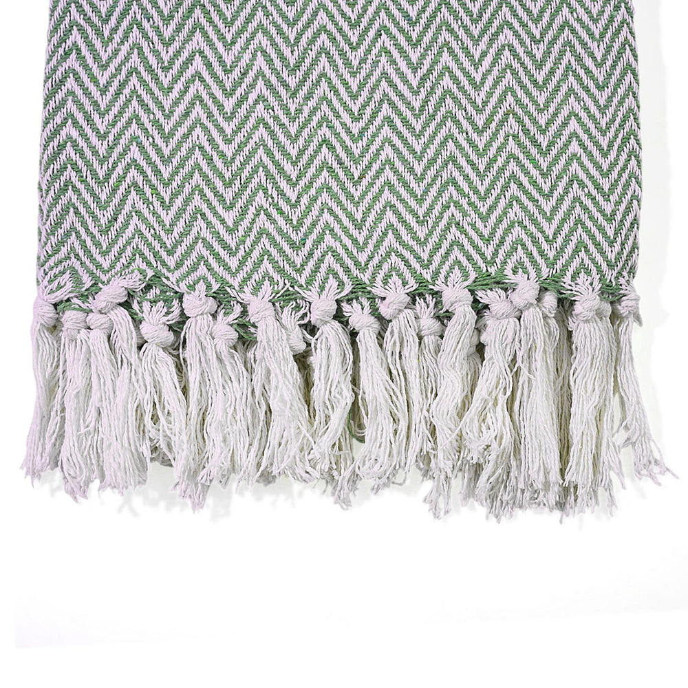 Hush Heaven 100% Soft Cotton Chevron Weaved Throw Blanket (200x150cm) - Sage Green