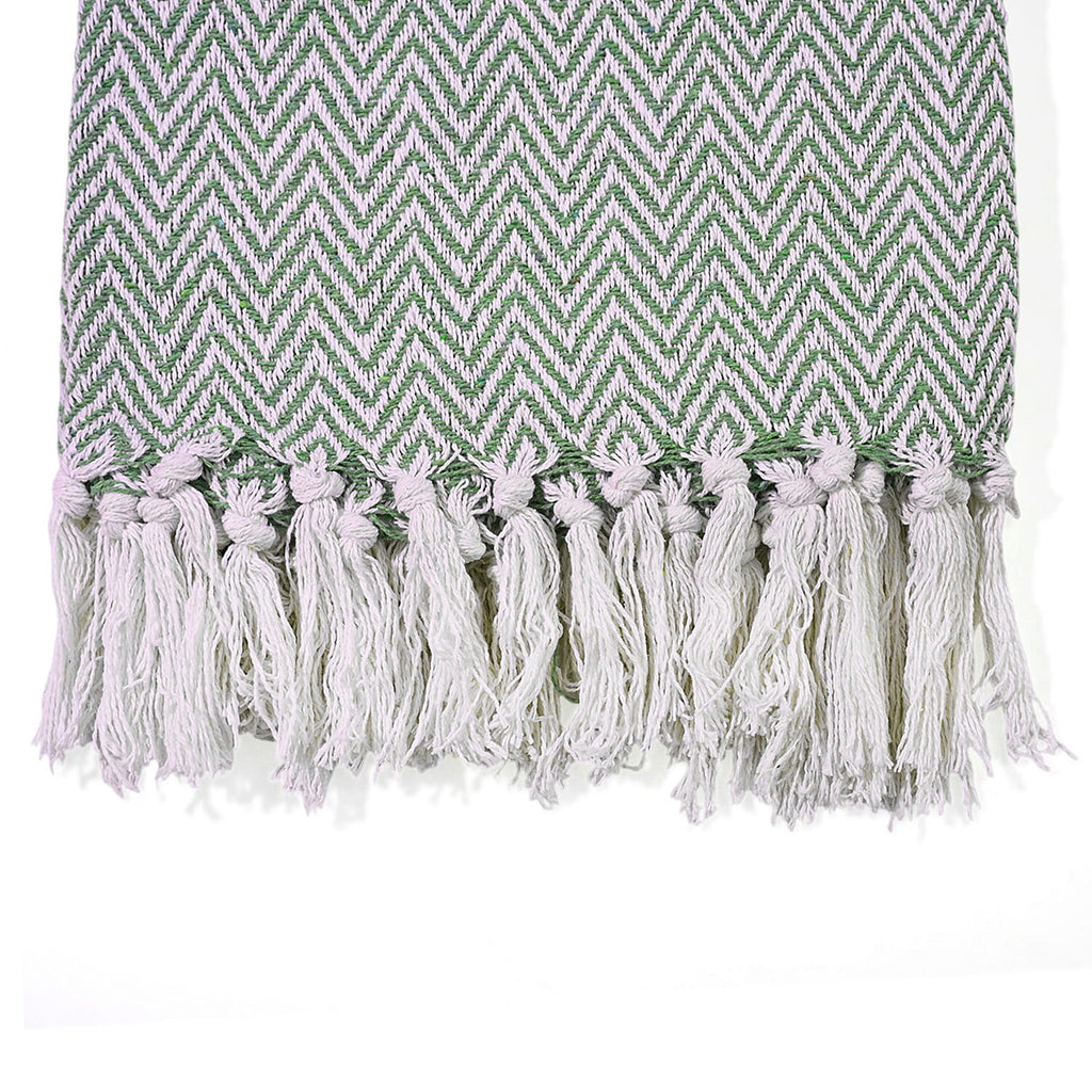 Hush Heaven 100% Soft Cotton Chevron Weaved Throw Blanket (200x150cm) - Sage Green