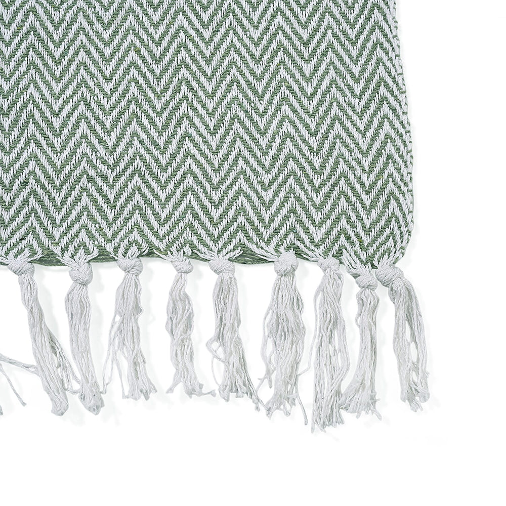 Hush Heaven 100% Soft Cotton Chevron Weaved Throw Blanket (200x150cm) - Sage Green