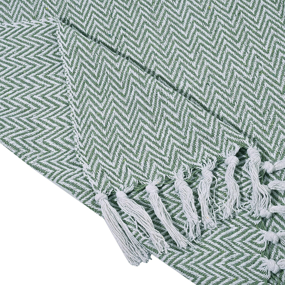 Hush Heaven 100% Soft Cotton Chevron Weaved Throw Blanket (200x150cm) - Sage Green