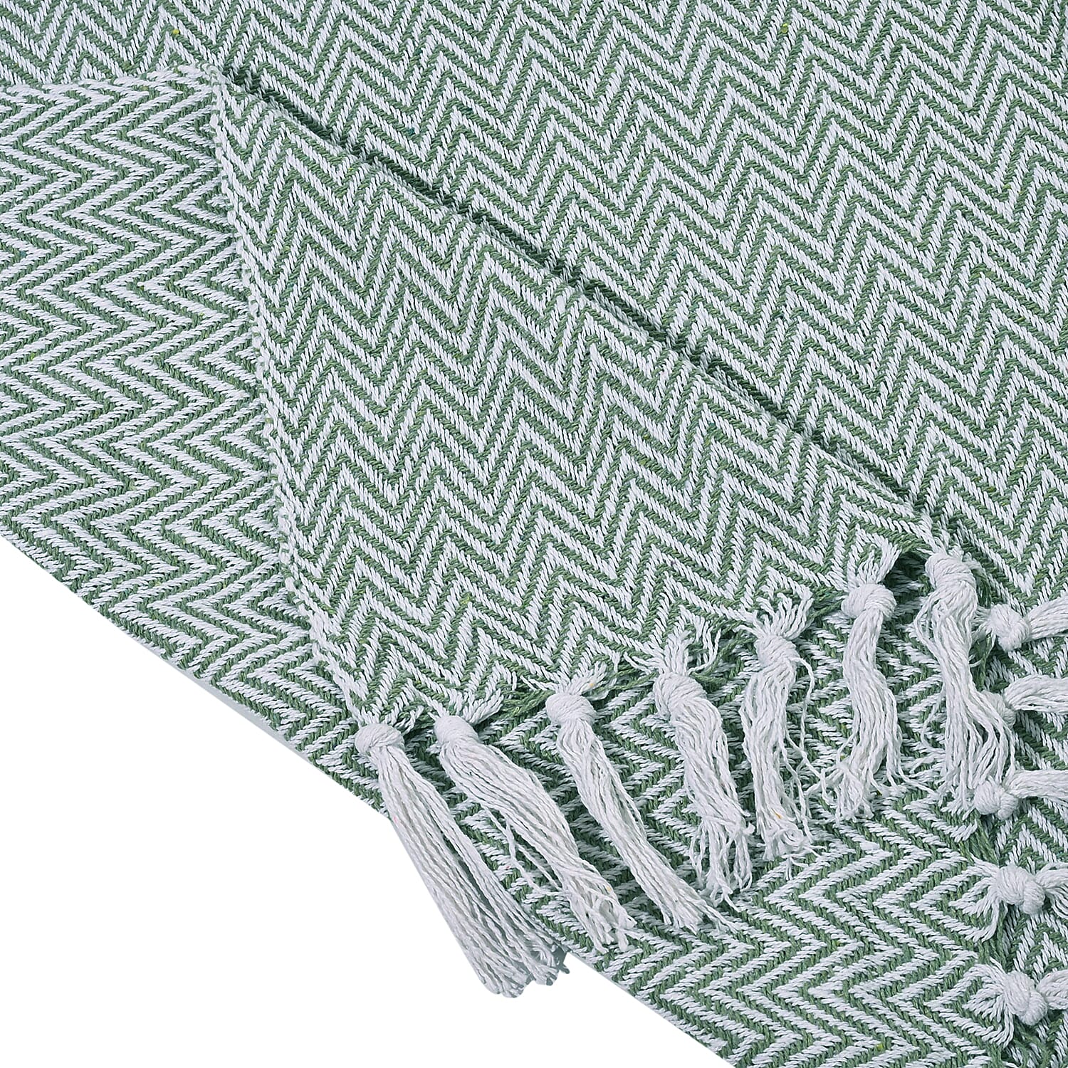 Hush Heaven 100% Soft Cotton Chevron Weaved Throw Blanket (200x150cm) - Sage Green