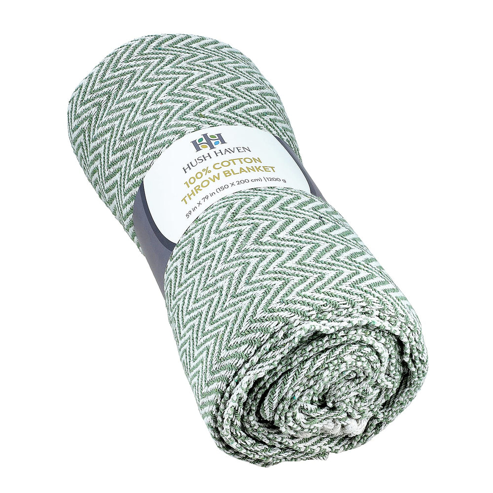 Hush Heaven 100% Soft Cotton Chevron Weaved Throw Blanket (200x150cm) - Sage Green