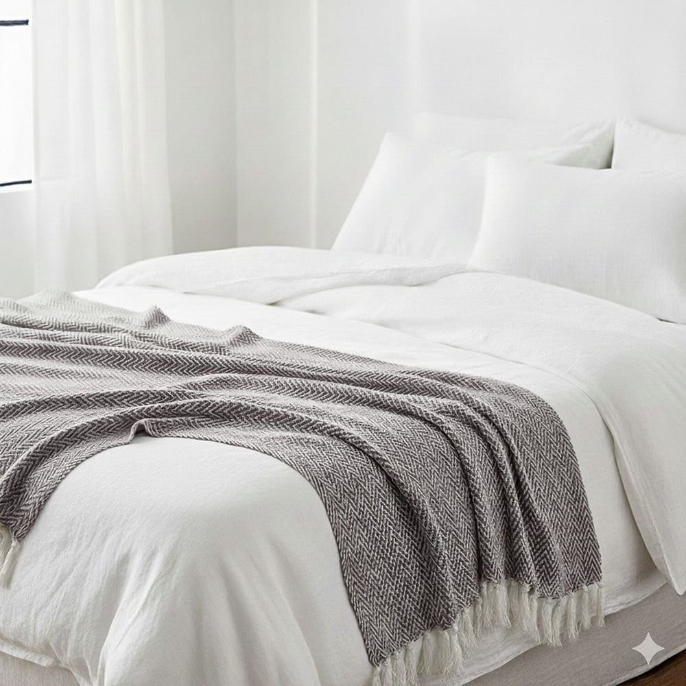 Hush Heaven 100% Soft Cotton Chevron Weaved Throw Blanket (200x150cm) - Taupe