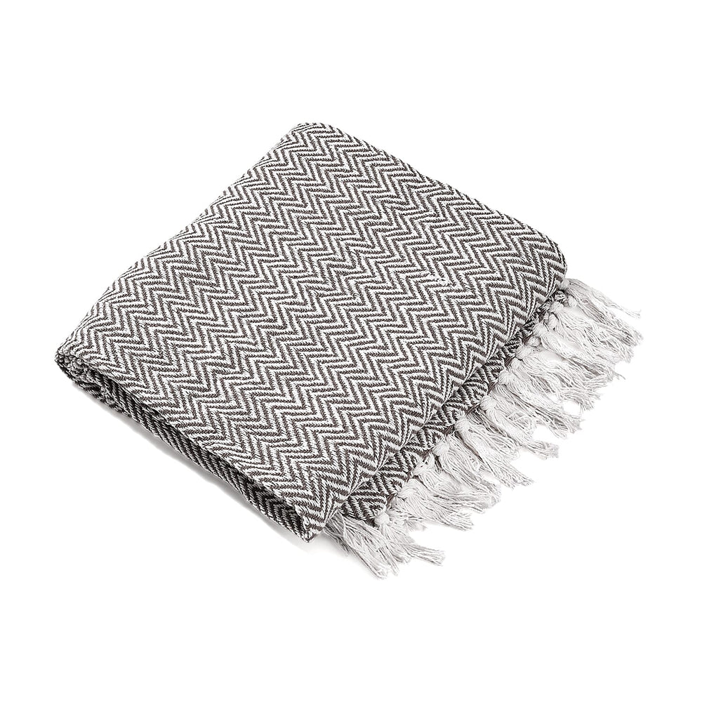 Hush Heaven 100% Soft Cotton Chevron Weaved Throw Blanket (200x150cm) - Taupe