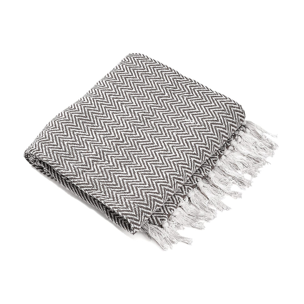 Hush Heaven 100% Soft Cotton Chevron Weaved Throw Blanket (200x150cm) - Taupe