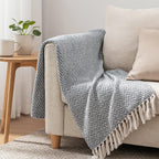 Cotton Chevron Throw Blanket (Size 130 x 160 cm) - Grey