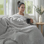 Cotton Chevron Throw Blanket (Size 130 x 160 cm) - Grey