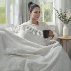 Homesmart Cotton Chevron Throw Blanket (Size 130 x160 cm) - Cream & Grey
