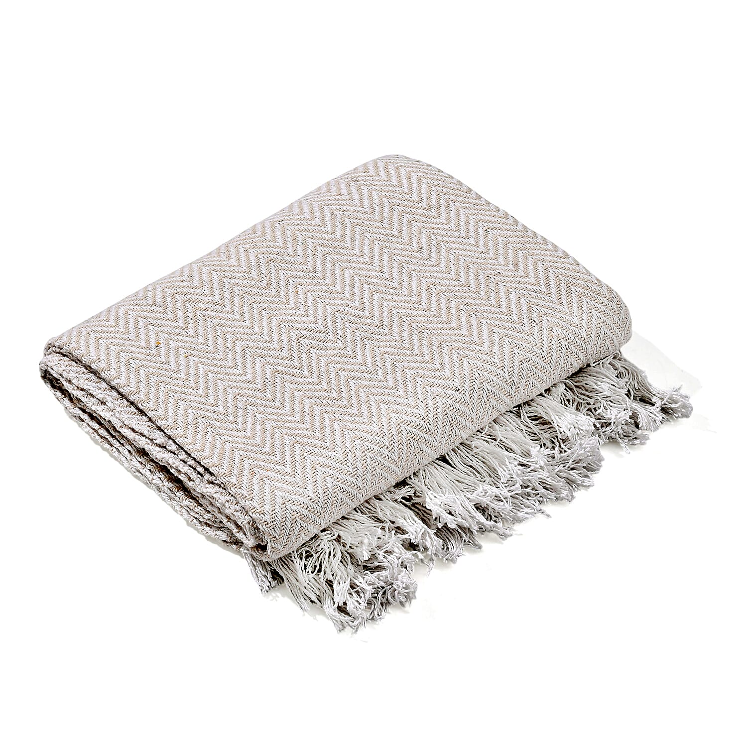Homesmart Cotton Chevron Throw Blanket (Size 130 x160 cm) - Cream & Grey
