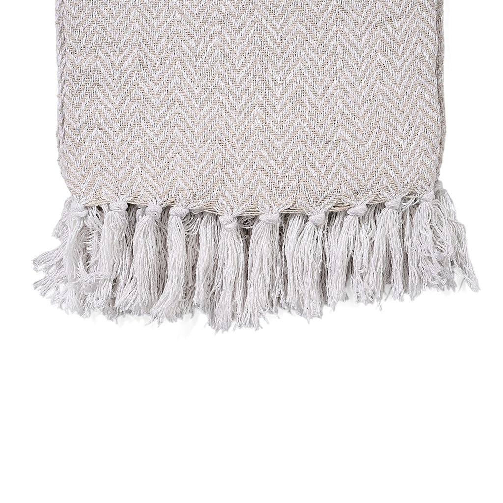 Homesmart Cotton Chevron Throw Blanket (Size 130 x160 cm) - Cream & Grey