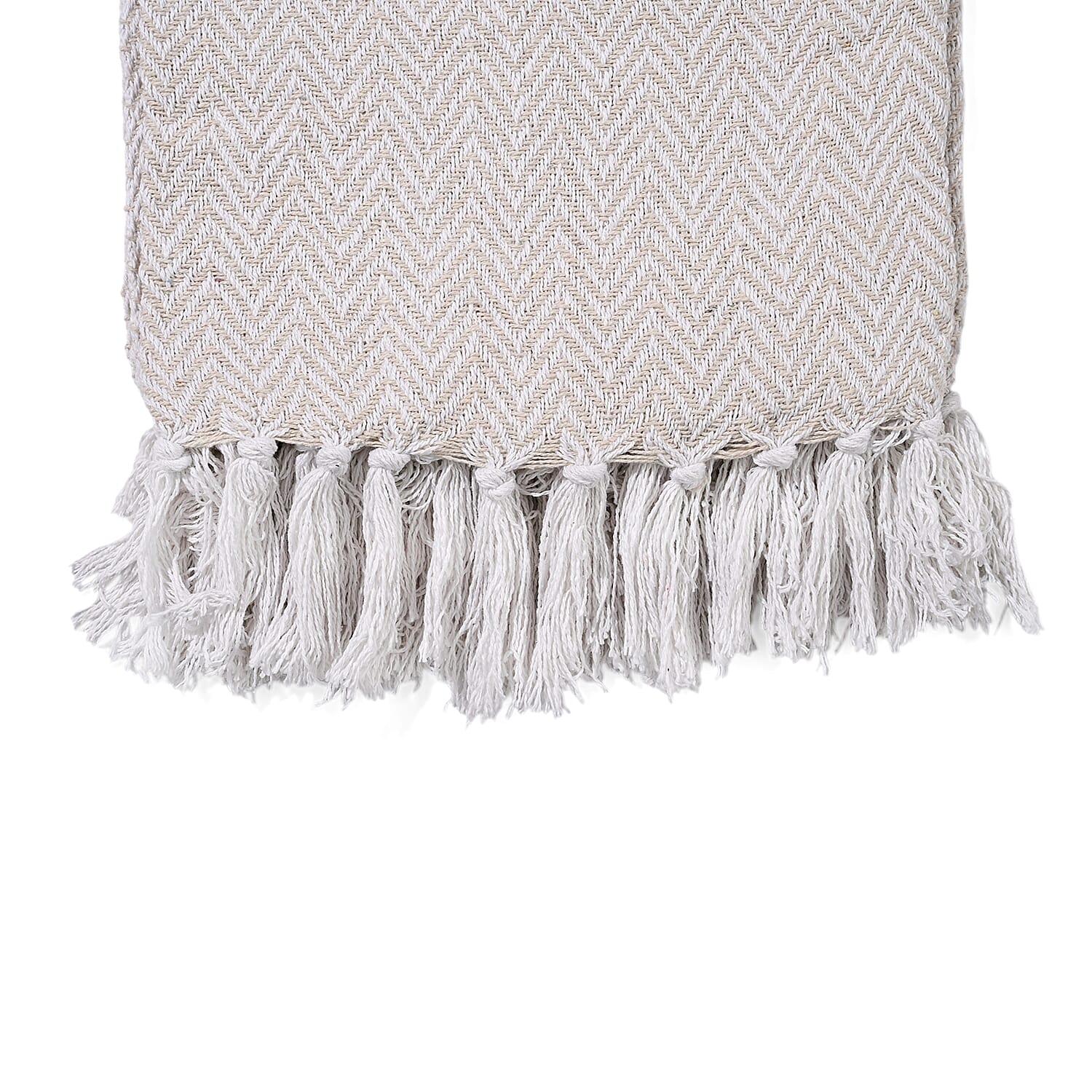 Homesmart Cotton Chevron Throw Blanket (Size 130 x160 cm) - Cream & Grey