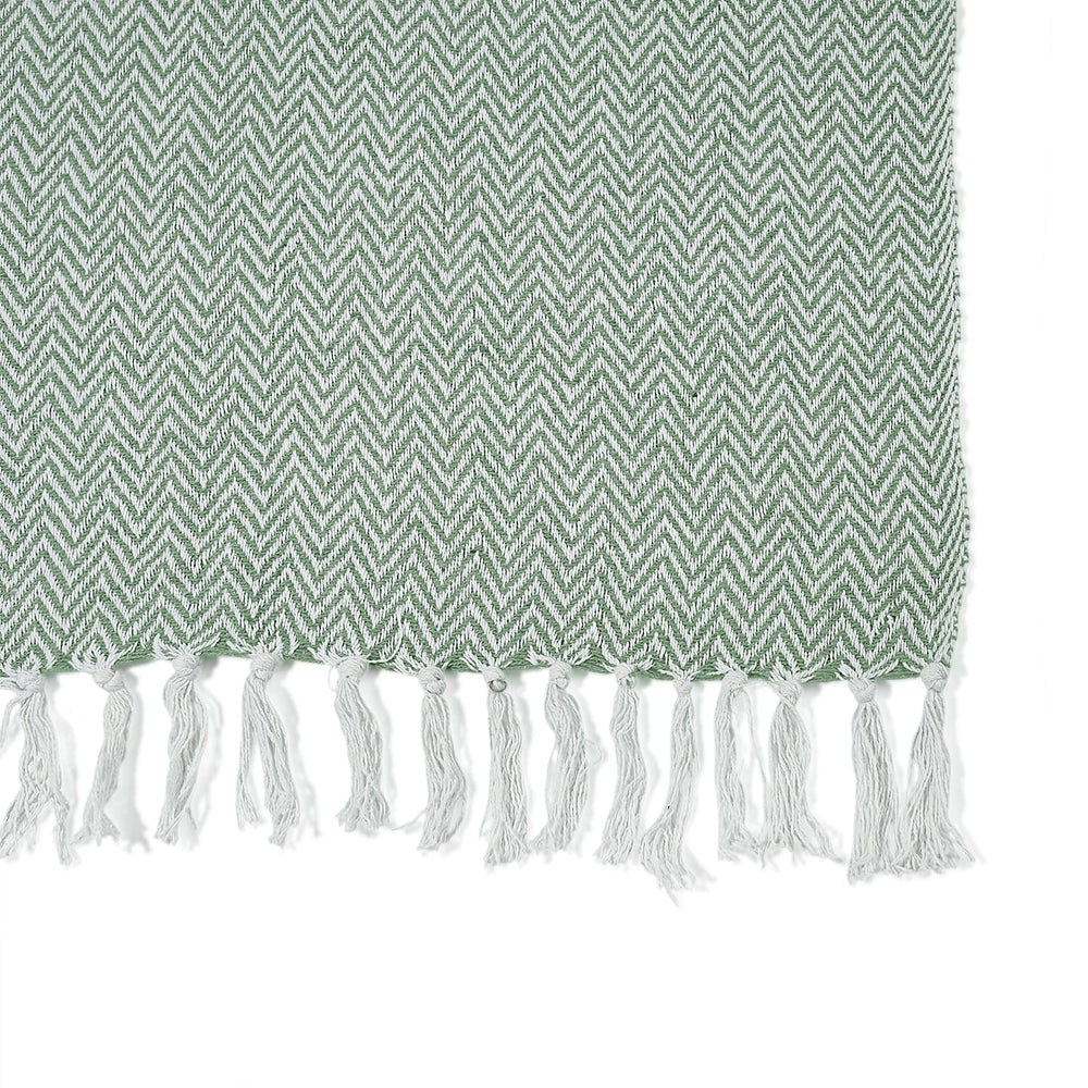 Homesmart Cotton Chevron Throw Blanket (Size 130 x160 cm) - Sage Green & Grey