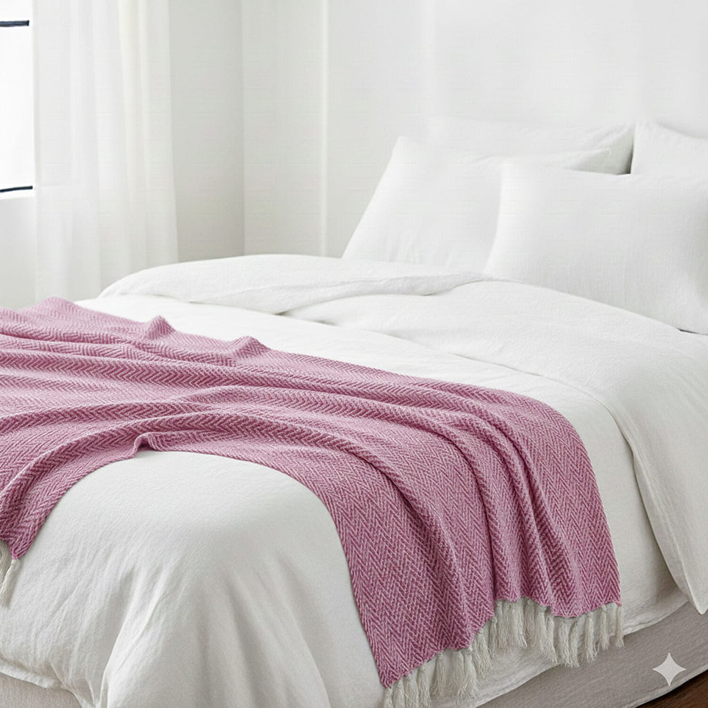 Homesmart Cotton Chevron Throw Blanket (Size 130 x160 cm) - Light pink & Grey