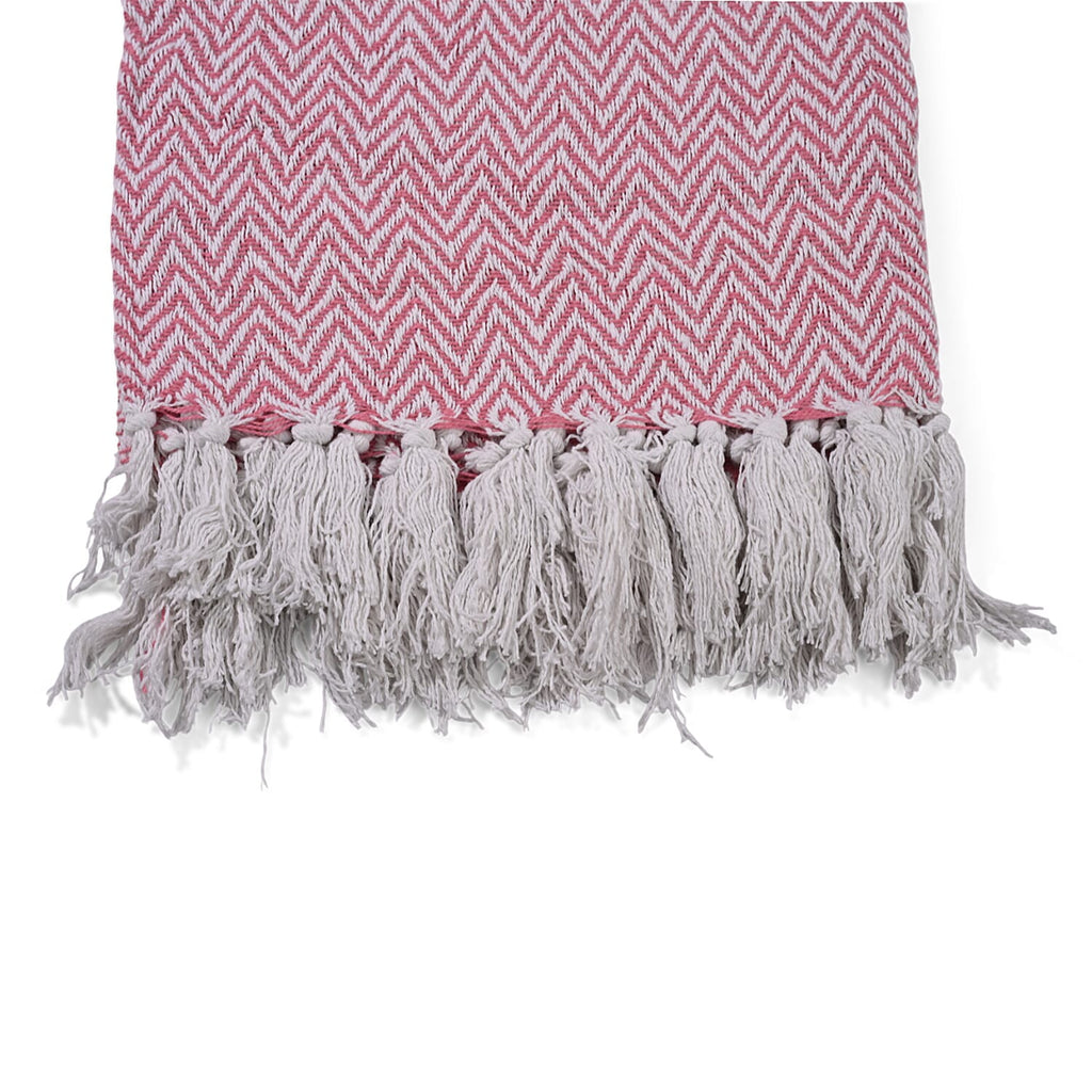 Homesmart Cotton Chevron Throw Blanket (Size 130 x160 cm) - Light pink & Grey