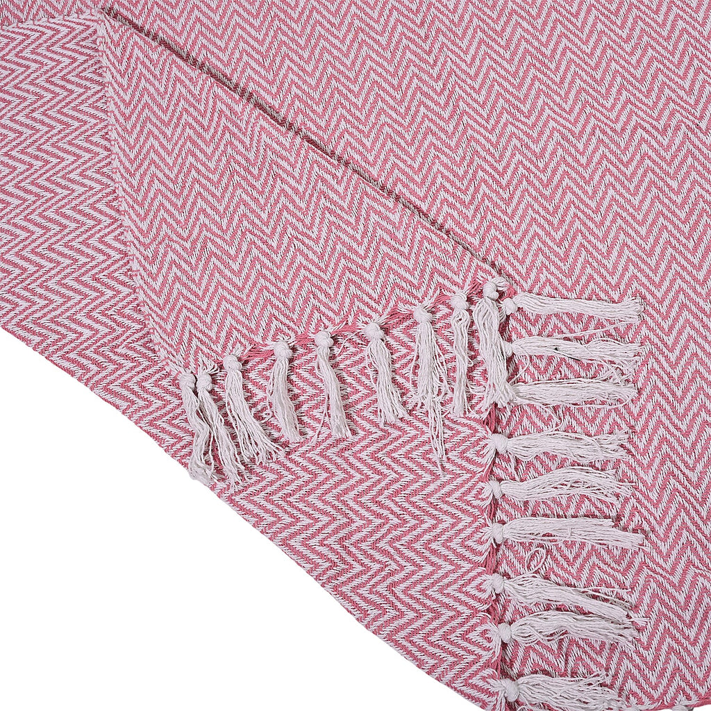 Homesmart Cotton Chevron Throw Blanket (Size 130 x160 cm) - Light pink & Grey