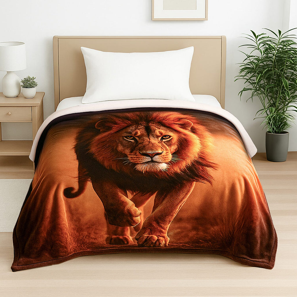 LAST IN STOCK Digital Lion Print Flannel Cozy Throw (200x150 cm) - Yellow