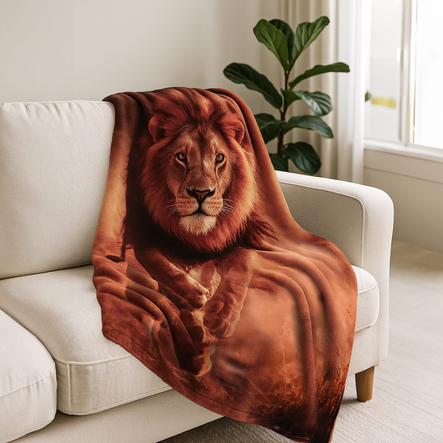 LAST IN STOCK Digital Lion Print Flannel Cozy Throw (200x150 cm) - Yellow