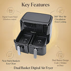 LOWEST EVER PRICE -Homesmart Dual Basket Digital Air Fryer - Roast, Crisp, Bake - 50c-200c. Non Stick Baskets.