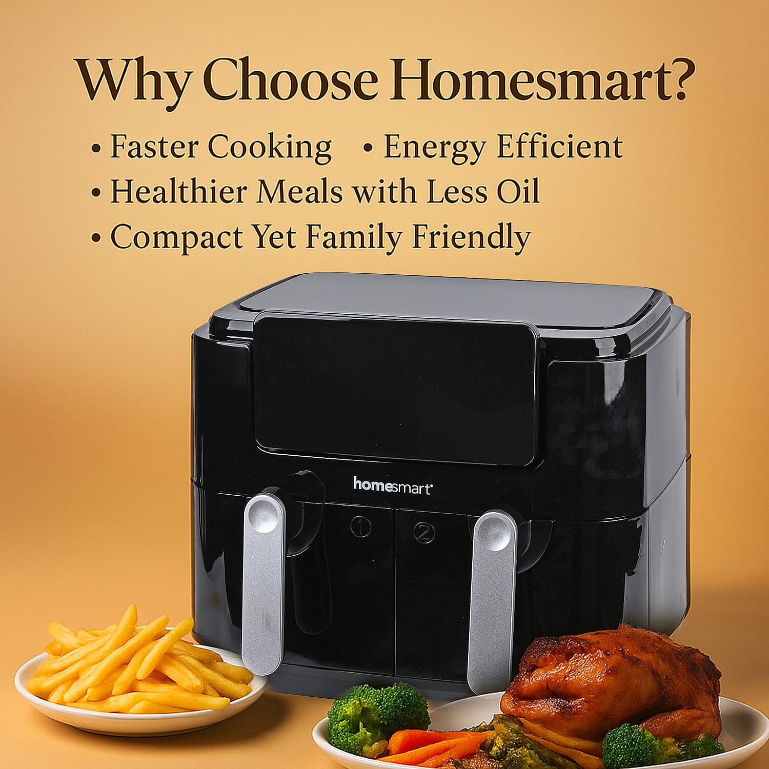 LOWEST EVER PRICE -Homesmart Dual Basket Digital Air Fryer - Roast, Crisp, Bake - 50c-200c. Non Stick Baskets.