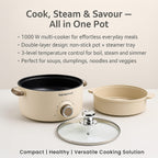 THE ONE POT - Electric Cooking Pot with Steamer - 1000W Non-Stick Multi-Cooker (3.2L) - Beige