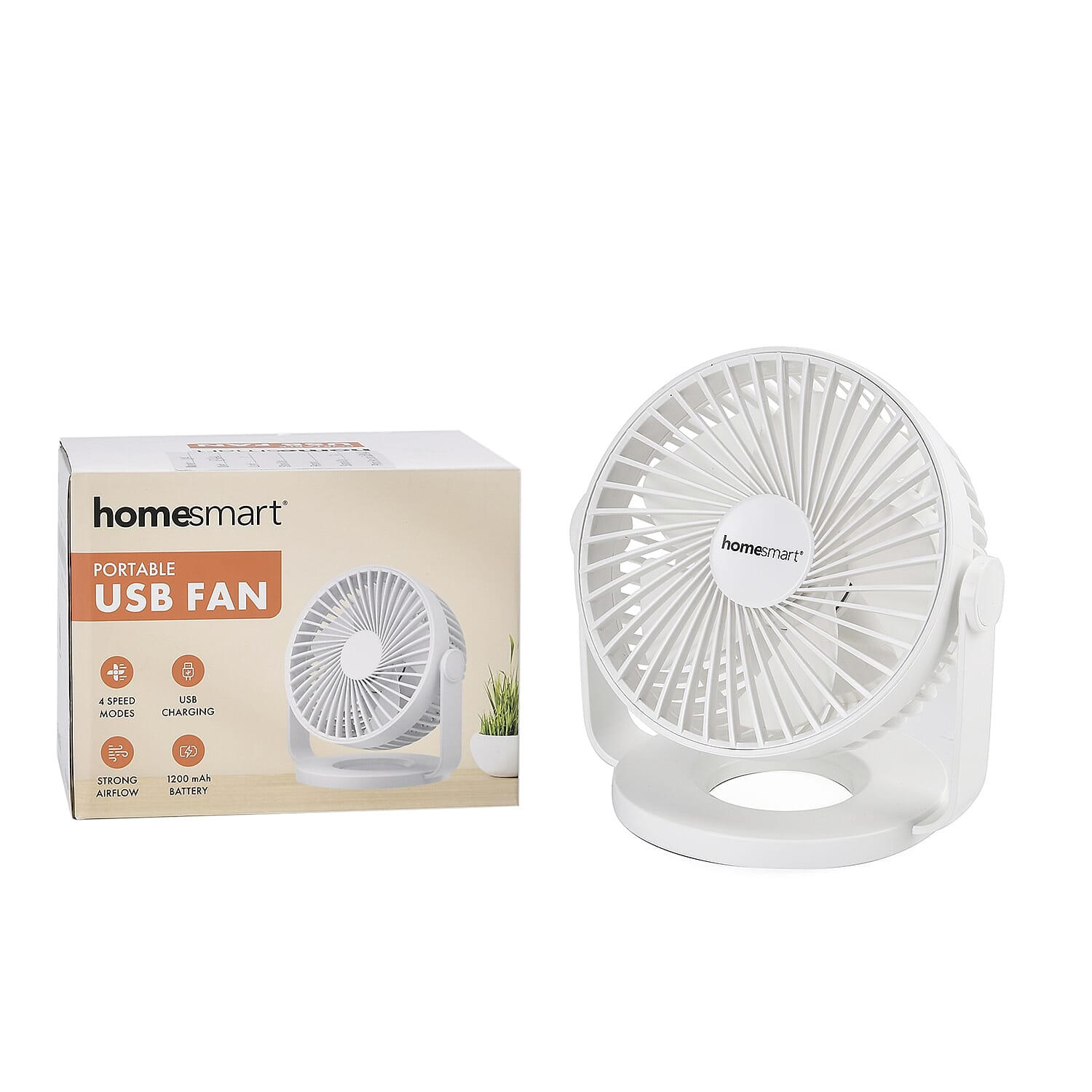 Homesmart Portable USB Table Fan with 1200mAh Battery - White