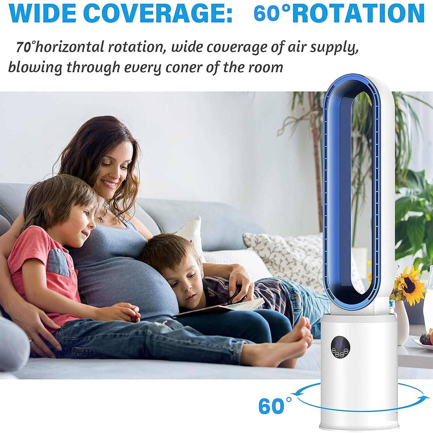 Homesmart 3 Wind Speeds Bladeless Fan with Remote Control (Power 55W) - Blue & White