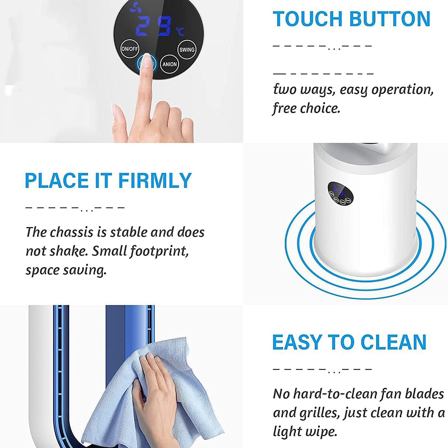 Homesmart 3 Wind Speeds Bladeless Fan with Remote Control (Power 55W) - Blue & White