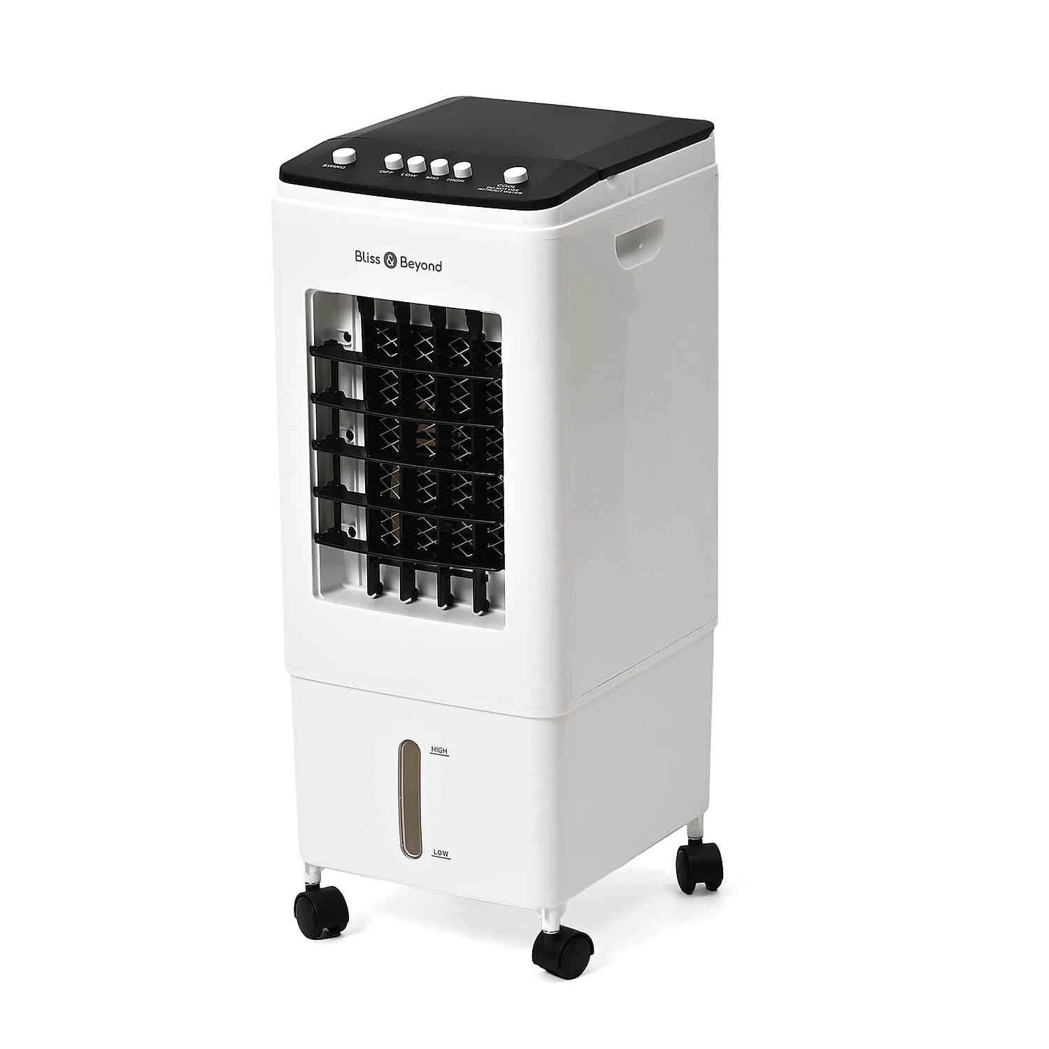 Bliss and Beyond 3-in-1 Portable Air Cooler Fan with Humidifier - 6L Top-Fill Tank (Size 23x57cm) - Black - White